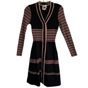 Vintage 1970s Roncelli Wool Blend Knit Sweater Dress Black Button Front …